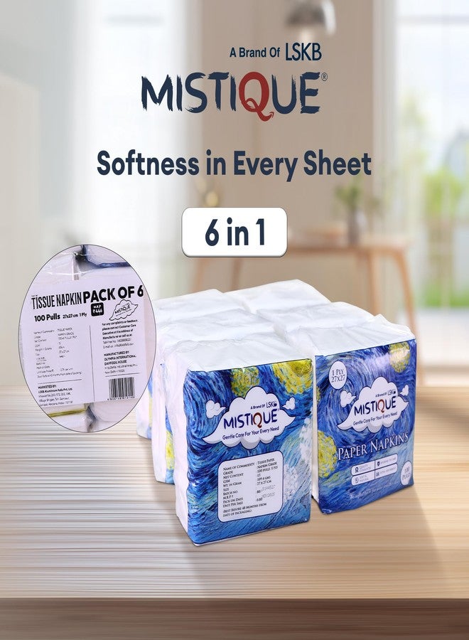 MISTIQUE 1 Ply 100 Pulls Tissue Paper Napkins | Soft and Highly Absorbent | Sheet Size (27 * 27 cm) (Pack of 6) - Image 2