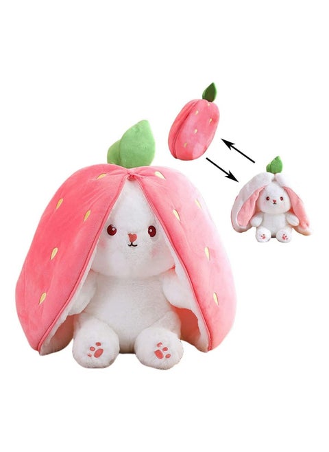 Strawberry Bunny Plush with Zipper Reversible, Reversible Floppy Ear Bunny, Bunny Rabbit Plush Stuffed Animals, Hiding In Carrot Strawberry for Boys Girls Kids Gift (Strawberry,9.8in)
