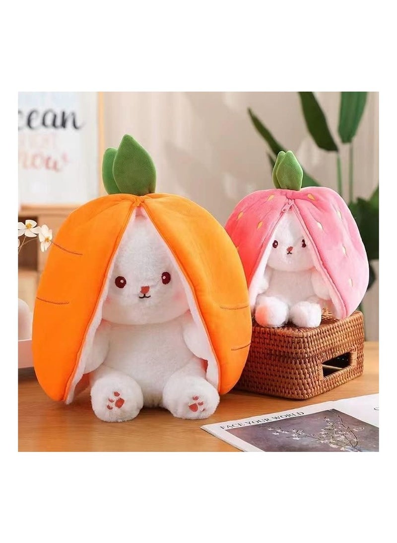 YelaJoy - Strawberry Bunny Plush with Zipper Reversible, Reversible Floppy Ear Bunny, Bunny Rabbit Plush Stuffed Animals, Hiding In Carrot Strawberry for Boys Girls Kids Gift (Strawberry,9.8in) - Image 1