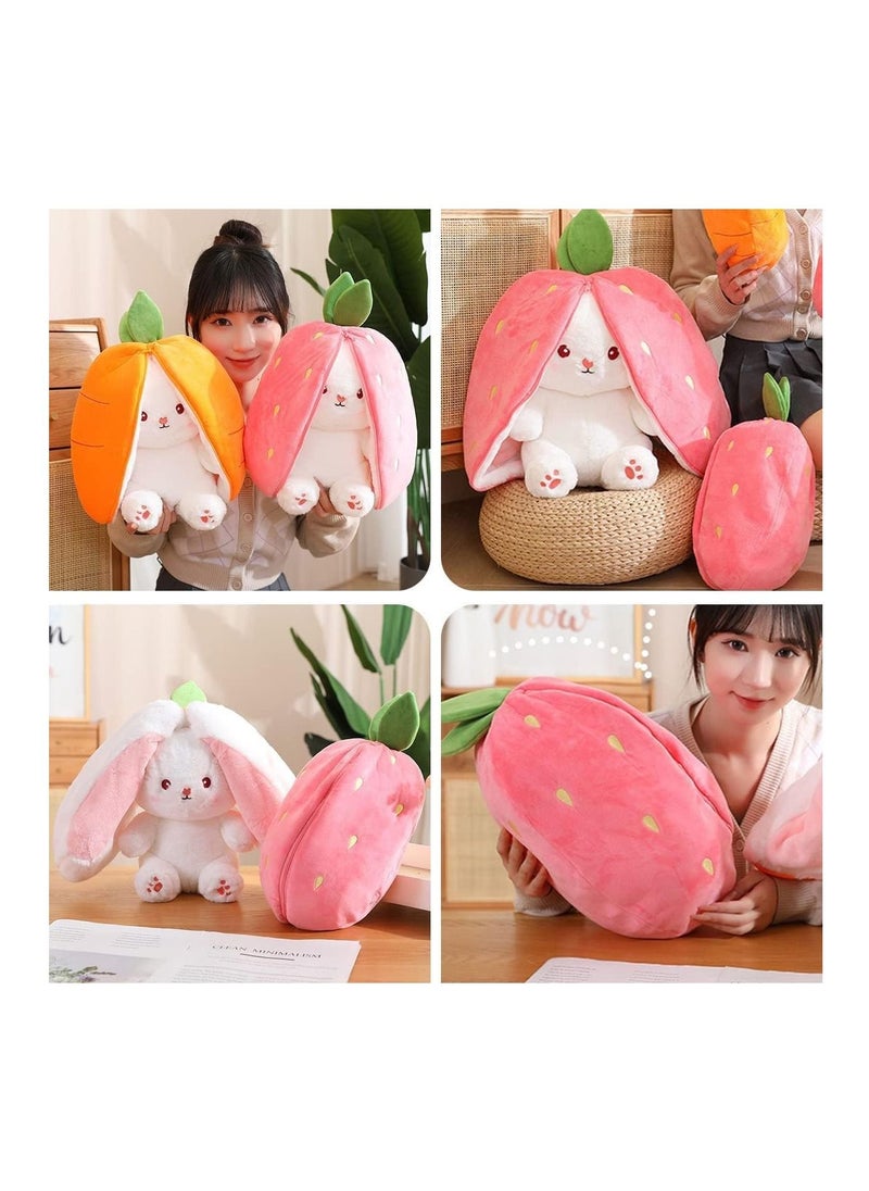 YelaJoy - Strawberry Bunny Plush with Zipper Reversible, Reversible Floppy Ear Bunny, Bunny Rabbit Plush Stuffed Animals, Hiding In Carrot Strawberry for Boys Girls Kids Gift (Strawberry,9.8in) - Image 1