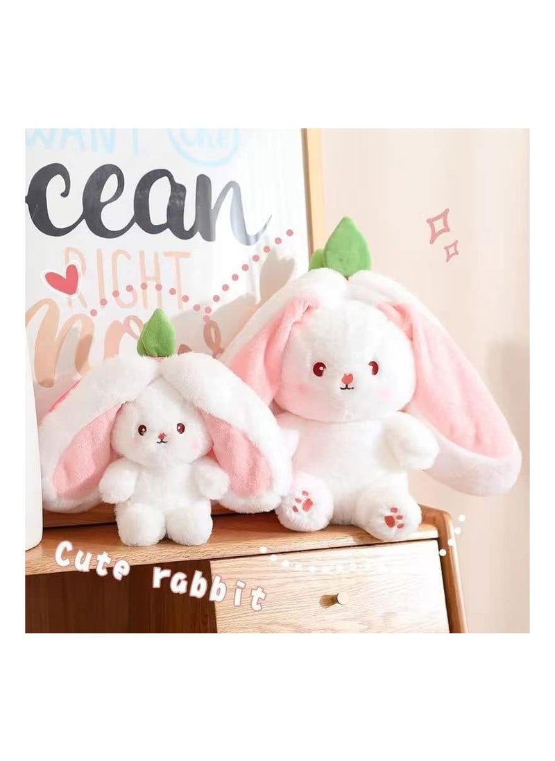 YelaJoy - Strawberry Bunny Plush with Zipper Reversible, Reversible Floppy Ear Bunny, Bunny Rabbit Plush Stuffed Animals, Hiding In Carrot Strawberry for Boys Girls Kids Gift (Strawberry,9.8in) - Image 1