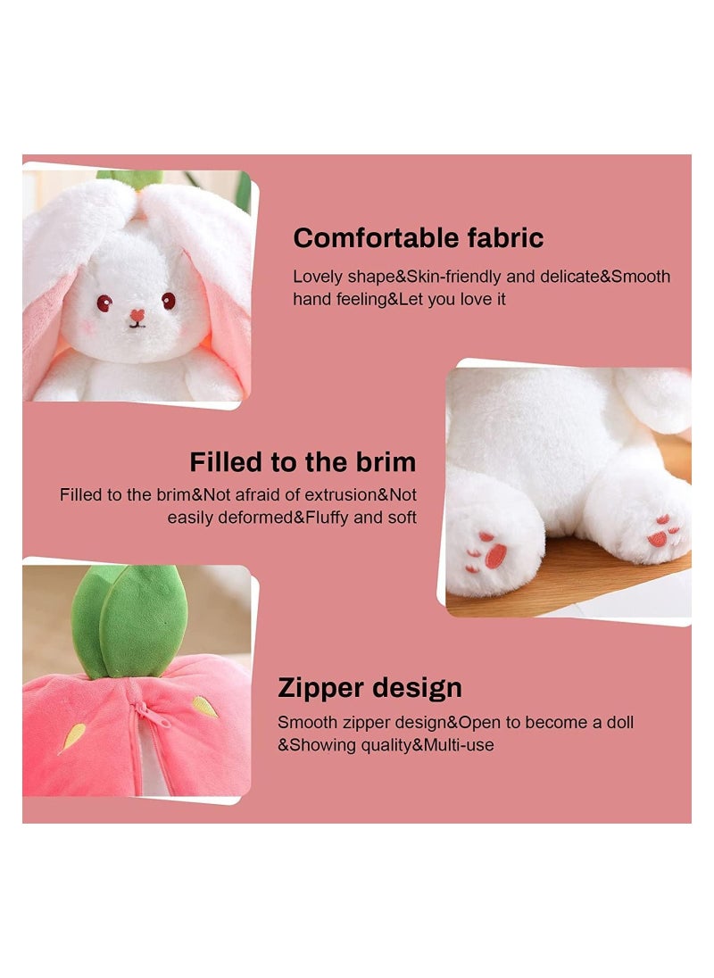 YelaJoy - Strawberry Bunny Plush with Zipper Reversible, Reversible Floppy Ear Bunny, Bunny Rabbit Plush Stuffed Animals, Hiding In Carrot Strawberry for Boys Girls Kids Gift (Strawberry,9.8in) - Image 1