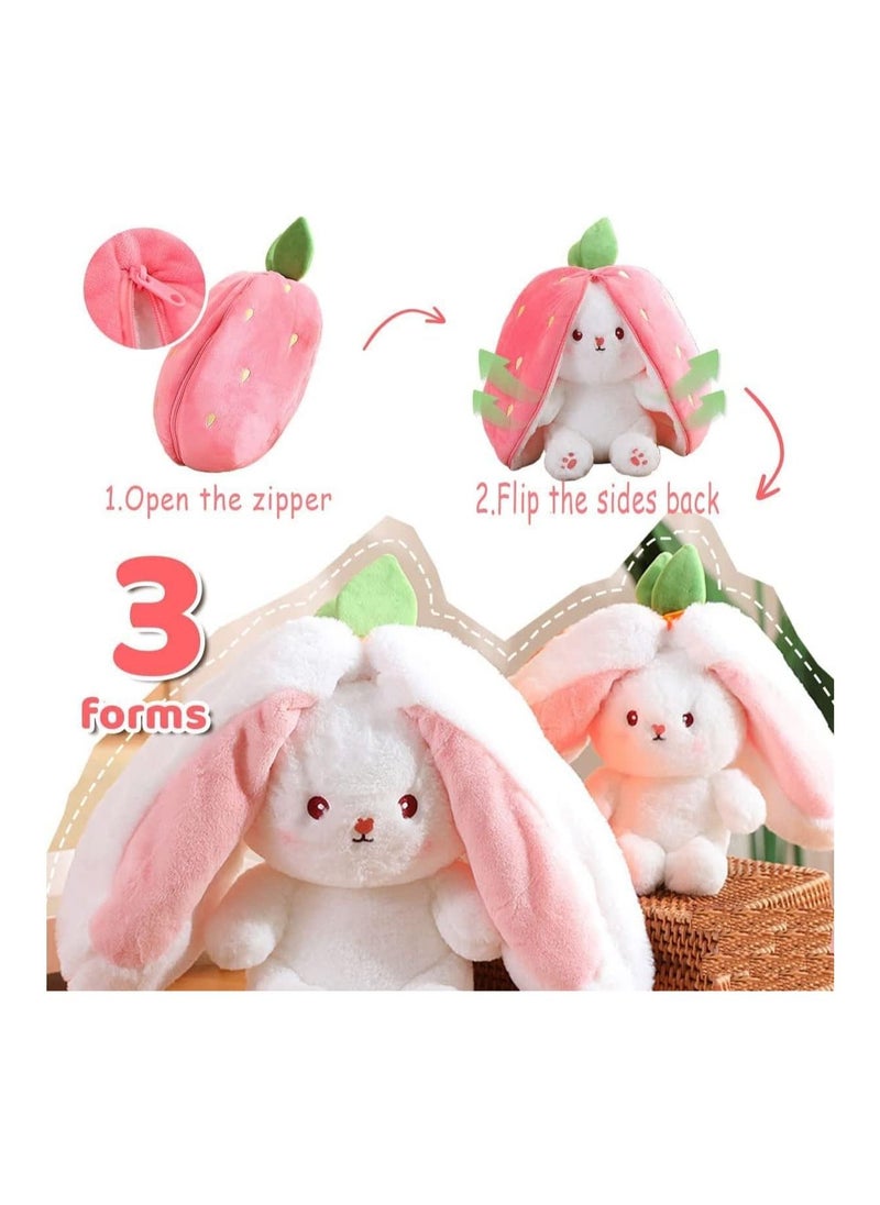 YelaJoy - Strawberry Bunny Plush with Zipper Reversible, Reversible Floppy Ear Bunny, Bunny Rabbit Plush Stuffed Animals, Hiding In Carrot Strawberry for Boys Girls Kids Gift (Strawberry,9.8in) - Image 1