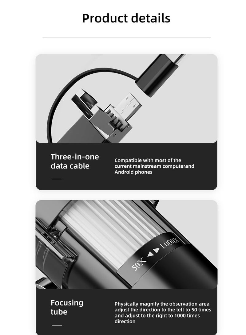 Three In One USB High Definition Digital Microscope , Digital Handheld 500X-1000X 1600X Magnification Endoscope With Mini Video Camera LED Lights - Image 5