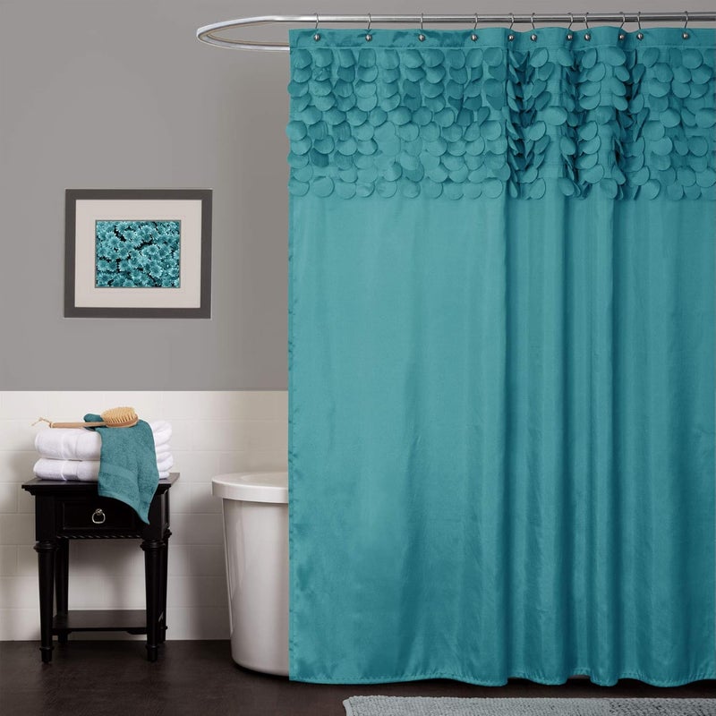 لاش ديكور ستارة دش لوش ديكور ليليان | تصميم دائري لامع محكم للحمام، 72 × 72 بوصة، فيروزي - Image 1