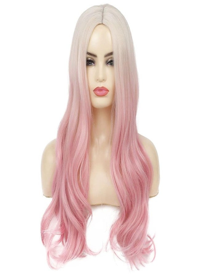 Dai Cloud Blonde to Pink Long Wavy Ombre Wig for Women Curly Heat Resistant Synthetic Halloween Cosplay Hair Wigs - Image 2