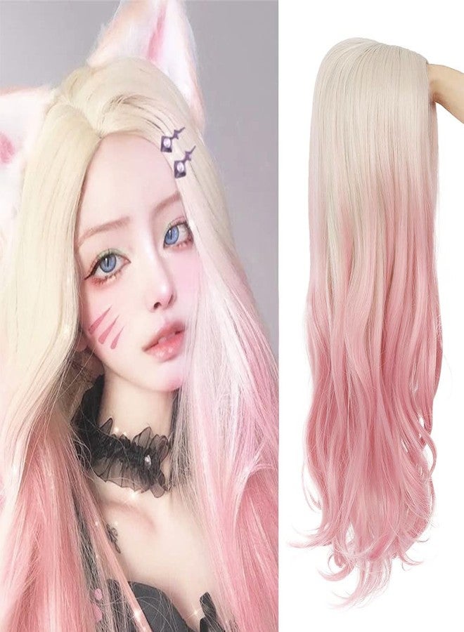 Dai Cloud Blonde to Pink Long Wavy Ombre Wig for Women Curly Heat Resistant Synthetic Halloween Cosplay Hair Wigs - Image 1