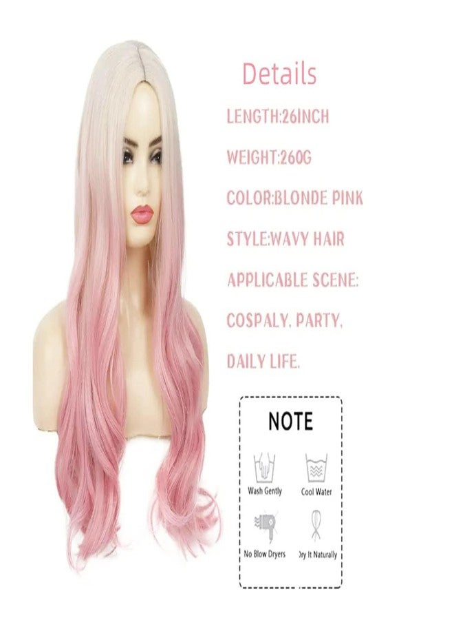 Dai Cloud Blonde to Pink Long Wavy Ombre Wig for Women Curly Heat Resistant Synthetic Halloween Cosplay Hair Wigs - Image 3