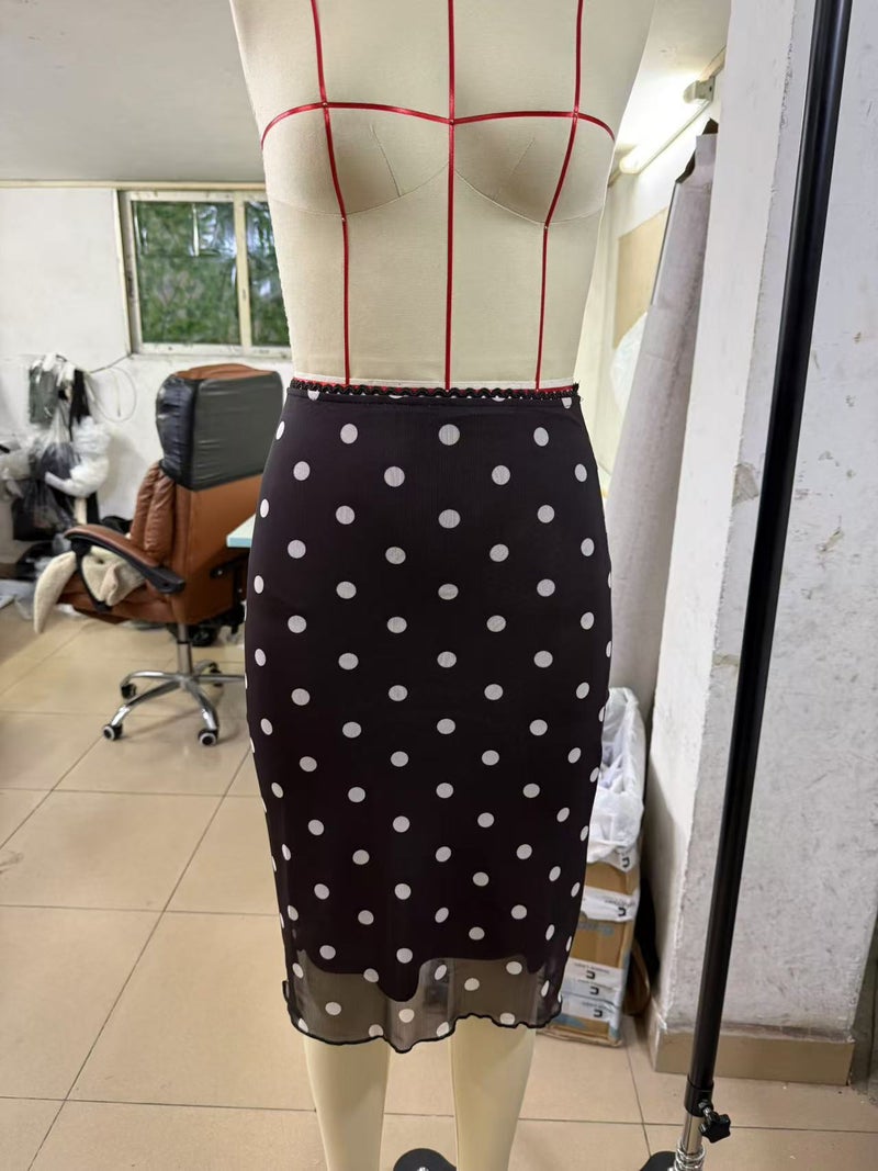 Independent Site and Foreign Trade Polka Dot Print Dogtooth Ruffle Double-Layer Mesh Skirt in Stock - Image 3