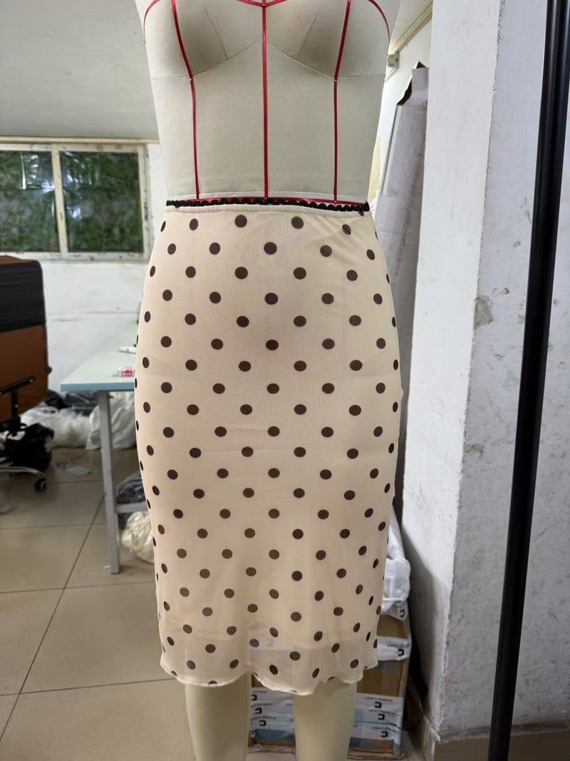 Independent Site and Foreign Trade Polka Dot Print Dogtooth Ruffle Double-Layer Mesh Skirt in Stock - Image 5