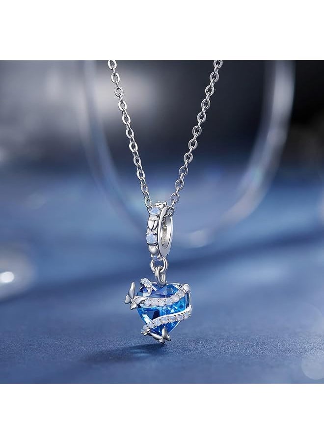 erorex - 925 Sterling Silver Pendant Beads Fit For Pandora Charm Bracelets Girls Jewelry Beads Women Gift Bracelets And Necklaces Dream Magic Love Blue Heart Charms With Butterfly Blue Heart - Image 1