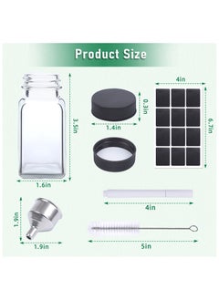 SKYLINK 12Pack 2oz Clear Glass Bottles with Airtight Lids – Reusable Small Square Juice Bottles for Fridge, Wide Mouth Jars with Black Labels, Stainless Steel Funnel & Brush  - Image 2