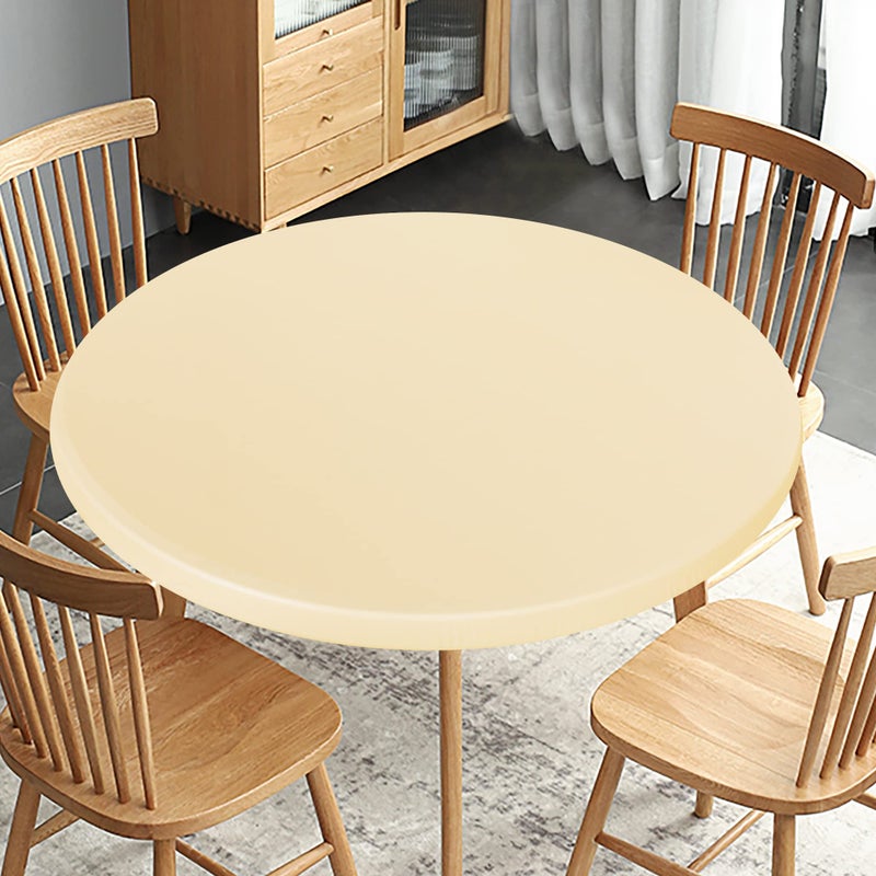 Obstal Obstal Fitted Round Table Cloth Reversible Waterproof Stain Resistant Elastic Stretch Tablecloth Wipe Clean Table Cover for OutdoorIndoor Use Fits Round Tables up to 32  36 Diameter Cream 