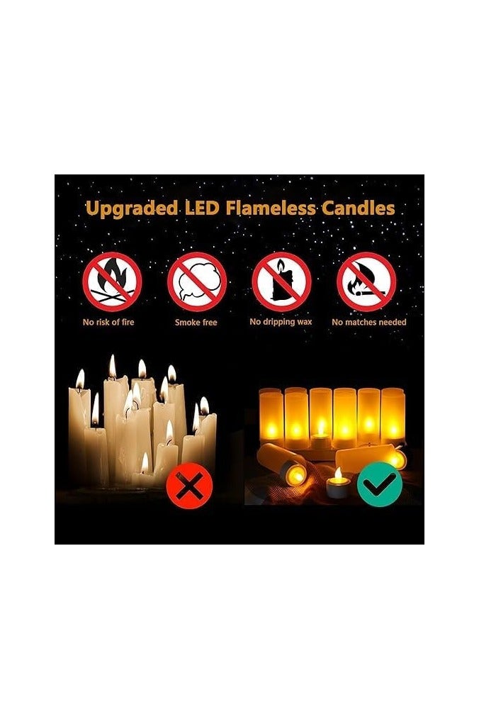 مصباح شموع LED بدون لهب، مصابيح شاي قابلة لإعادة الشحن، مصباح شموع مزخرف مع 12 كوبًا غير لامع، قاعدة شحن للحفلات وحفلات الزفاف والبار والعشاء العائلي والنزهات الخارجية (12 عبوة، دافئة) - Image 5