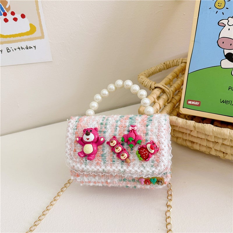 Kids Cartoon Princess Chain Bag Fashion Pearl Pink Green 