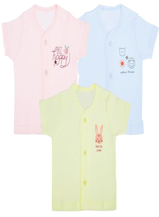 REVOLTEK Cotton Front Open Vest Tshirt Thin Fabric for Summer wear Summer Wear for Your Baby Pack of 3 (3-6 Months, RED Blue Green) 36cms - Image 1
