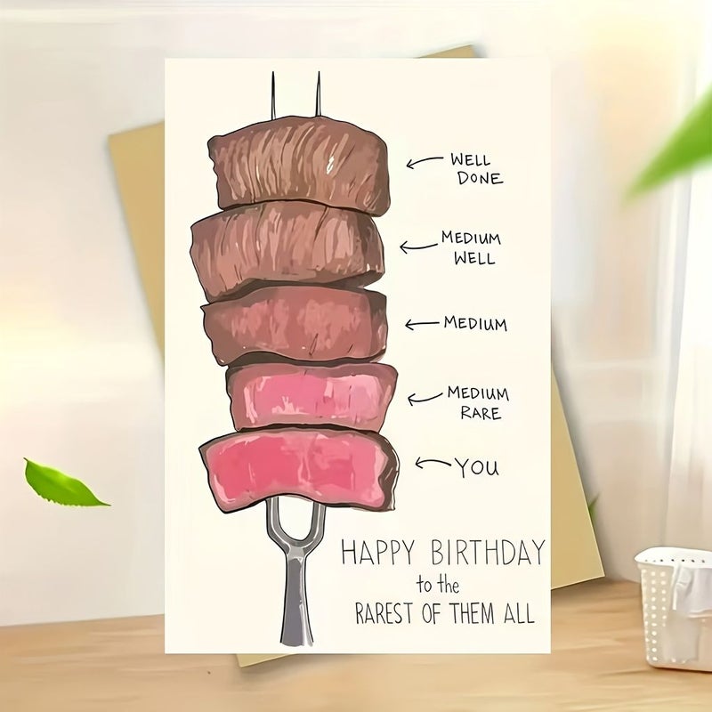 2pc Khaki BBQ Skewer Themed Birthday Card Cartoon Design Humorous Gift For Friends Family Colleagues - Image 2