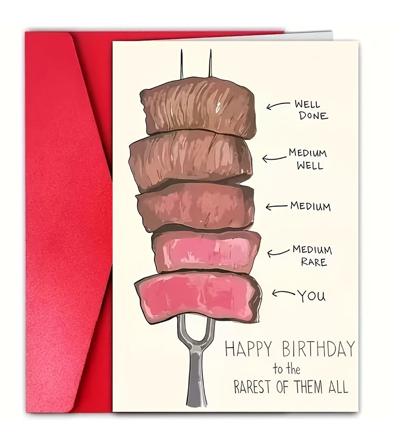 2pc Khaki BBQ Skewer Themed Birthday Card Cartoon Design Humorous Gift For Friends Family Colleagues - Image 1