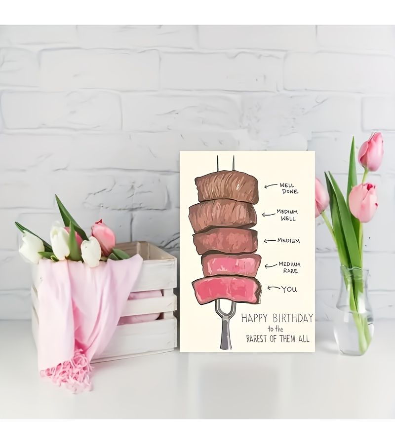 2pc Khaki BBQ Skewer Themed Birthday Card Cartoon Design Humorous Gift For Friends Family Colleagues - Image 5