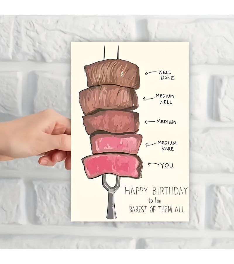 2pc Khaki BBQ Skewer Themed Birthday Card Cartoon Design Humorous Gift For Friends Family Colleagues - Image 4