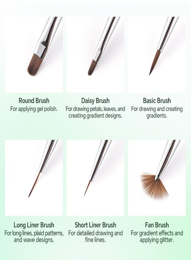 Rolabling مجموعة فرش أظافر أكريليك خضراء زمردية احترافية من 6 قطع - أدوات تمديد الأظافر بتفاصيل فرنسية ثلاثية الأبعاد لفنيي الأظافر والفنانين - Image 4