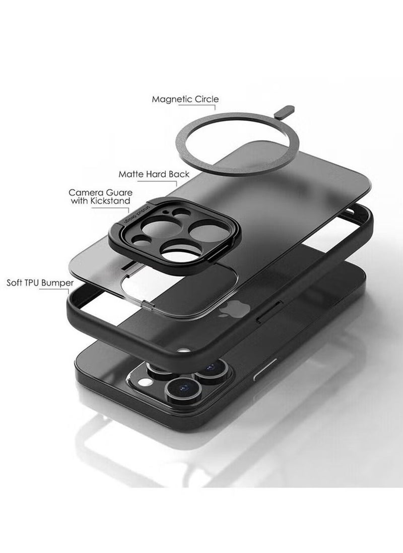 Generic - iPhone 15 Pro Max Case MagSafe Cover Shockproof Protective Comfortable Hold Full Camera Lens Protection With Scratch-Resistant Back With Mobile Phone Foldable Holder Stand Magnetic Case - Image 1