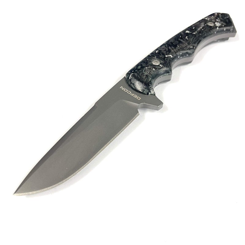 DEFCON D2 Tool Steel Hunting Fixed Blade Knife I 4 Blade I wKydex Sheath I Forged Carbon Fiber Resin Handle I Durable I Outdoor I Hunting I Camping I Utility I Model TD007 Silver