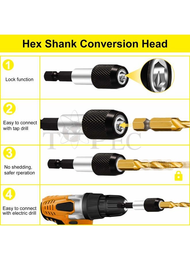 TOPEC 13PCS 3-in-1 Titanium Coated HSS Drill Tap Combination Set, SAE/Metric Tapping Drill Bits, 1/4 Inch Hex Shank - Image 5