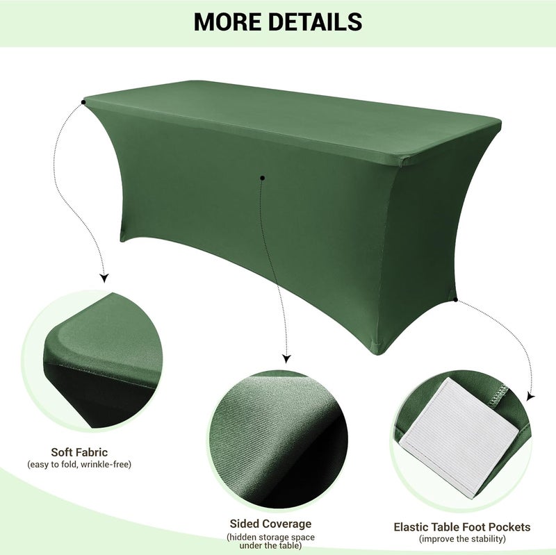 Obstal 8Ft Stretch Spandex Table Cover for Standard Folding Tables - 2 Pack Universal Rectangular Fitted Tablecloth for Party, Banquet, Events, Trade Show (Blackish Green, 96L x 30W x 30H Inches) - Image 3
