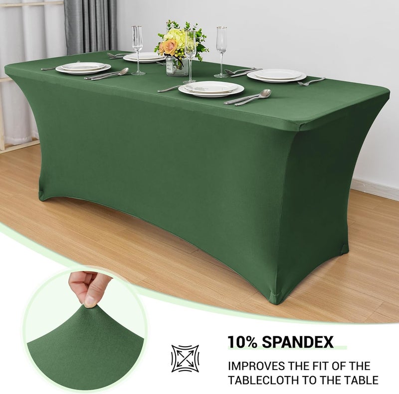Obstal 8Ft Stretch Spandex Table Cover for Standard Folding Tables - 2 Pack Universal Rectangular Fitted Tablecloth for Party, Banquet, Events, Trade Show (Blackish Green, 96L x 30W x 30H Inches) - Image 2