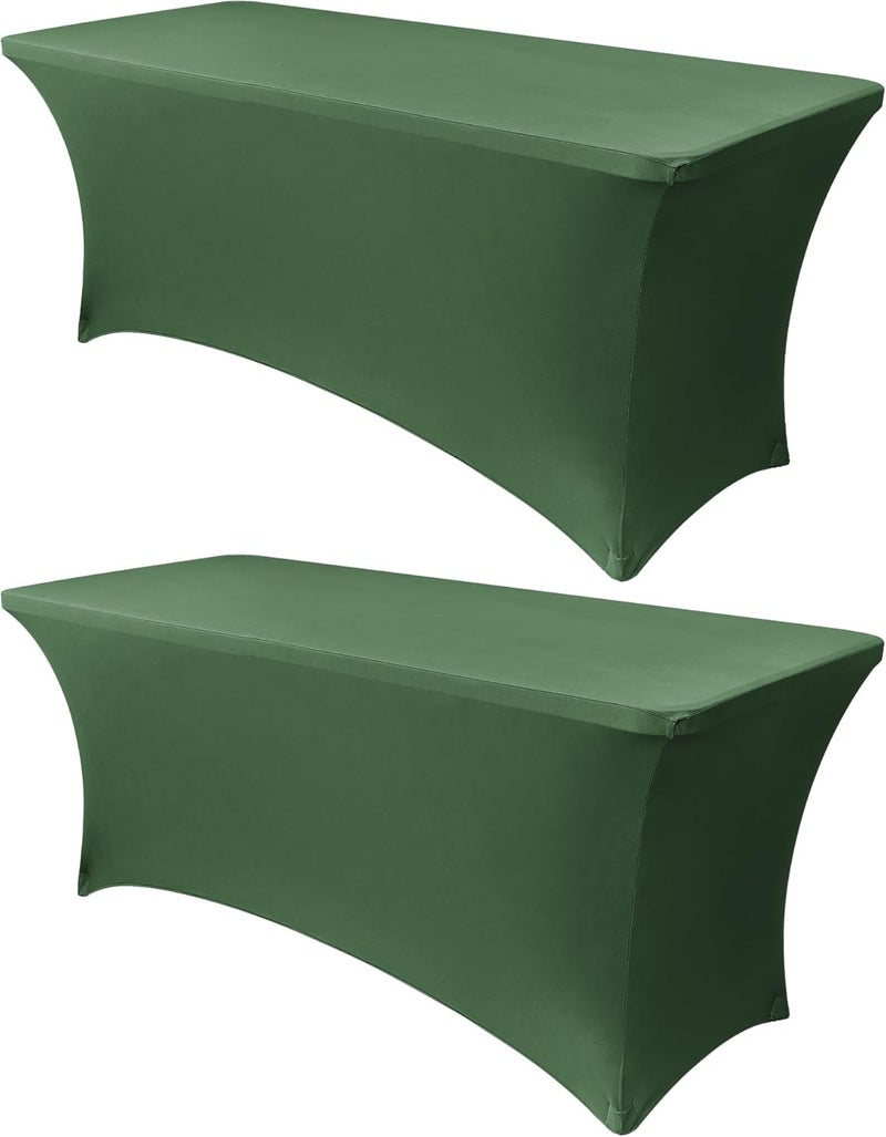 Obstal 8Ft Stretch Spandex Table Cover for Standard Folding Tables - 2 Pack Universal Rectangular Fitted Tablecloth for Party, Banquet, Events, Trade Show (Blackish Green, 96L x 30W x 30H Inches) - Image 1