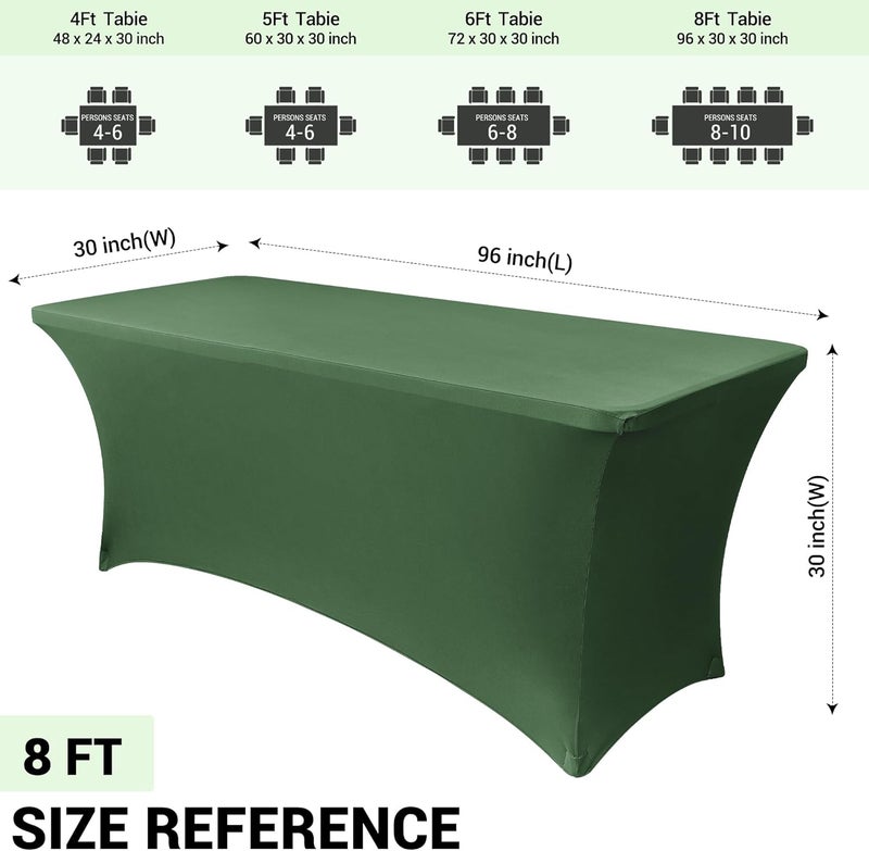 Obstal 8Ft Stretch Spandex Table Cover for Standard Folding Tables - 2 Pack Universal Rectangular Fitted Tablecloth for Party, Banquet, Events, Trade Show (Blackish Green, 96L x 30W x 30H Inches) - Image 4