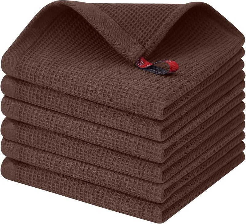 Homaxy 100% Cotton Waffle Weave Dish Cloths - 6 Pack Soft and Absorbent Dish Towels - 12 x 12 Inches Quick Dry Dish Rags - Coffee - Image 1