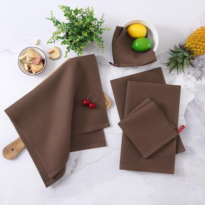 Homaxy 100% Cotton Waffle Weave Dish Cloths - 6 Pack Soft and Absorbent Dish Towels - 12 x 12 Inches Quick Dry Dish Rags - Coffee - Image 2