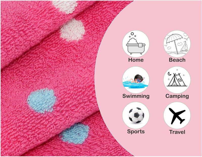 ORIGINAL KIDS 6 Piece Towel Set - Bath Time Sugar & Spice - 2 Towels, 2 Hand Towels, 2 Washcloths - 100% Cotton Jacquard Soft Absorbent Pool Beach Towel Gift - Pink Multicolor - Image 4