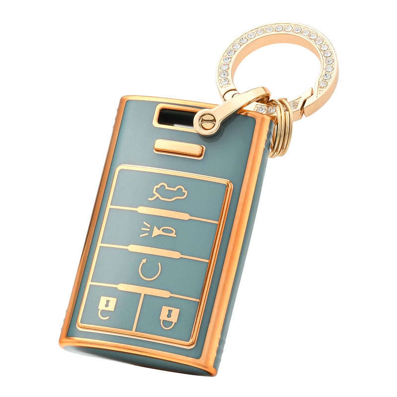 OFFCURVE Key Fob Cover with Keychain for Cadillac TPU Car Key Case Protector for Cadillac SRX ATS ELR XTS 2010 2011 2012 2013 2014 2015 Keyless Entry Remote Control Start Car Key Accessories Blue
