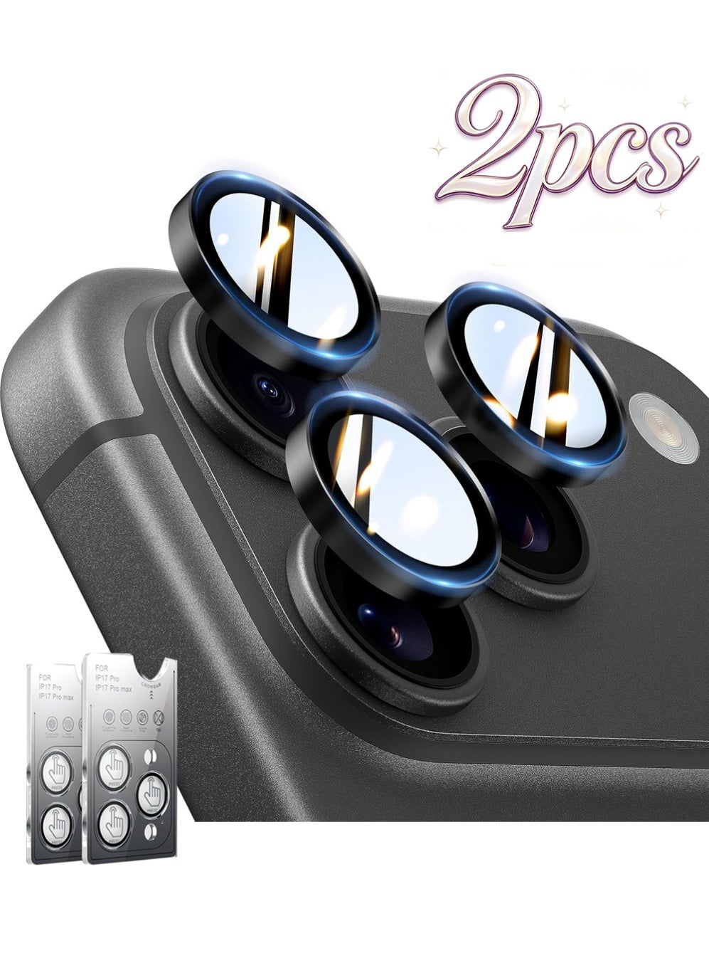 2 Pack for iPhone 18 Pro Max / 18 Pro Camera Lens Protector High Light Transmittance Rate, Color Reproduction, 9H+ Tempered Glass, Anti-Scratch fingerprint, Case Friendly(Black)