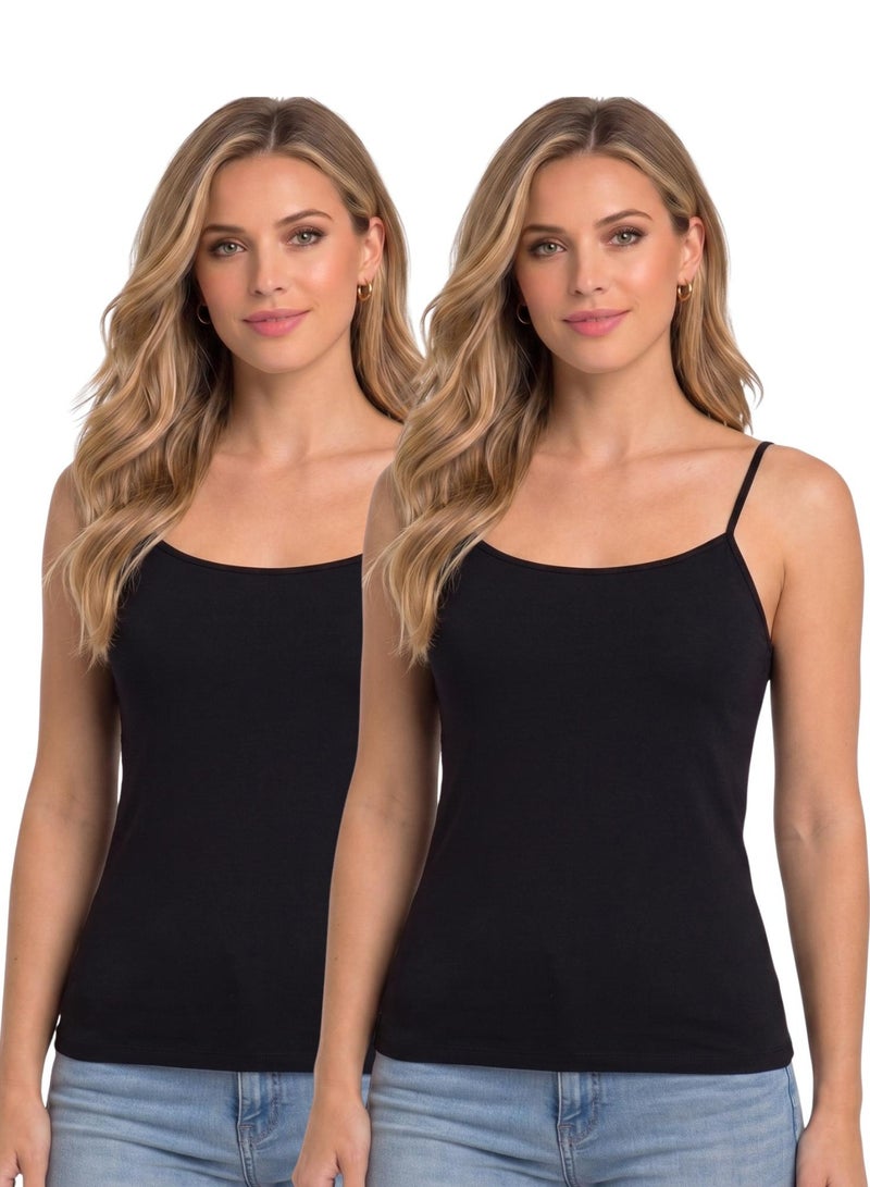 Karma Pack of 2 Women's Classic Cotton Camisole Bretelle Top, Sleeveless, Slim Fit, Bodywear Basic Top - Image 1