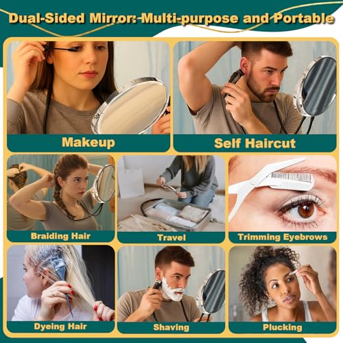 BESZONE Double Sided Mirror to See Back of Head Self Haircut Mirror 360 Rotating, 6.7" Standard and 5X Magnification, Self Cut Hands Free, Adjustable Neck Strap for Hair Cutting Braiding Makeup Travel - Image 3