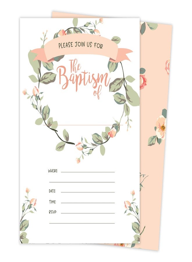 ديزرت كاكتوس بطاقات دعوة لحفل تعميد الأطفال (25 قطعة) مزينة بإكليل زهور وردية اللون على شكل صبار صحراوي، مع مغلفات بيضاء. - Image 1