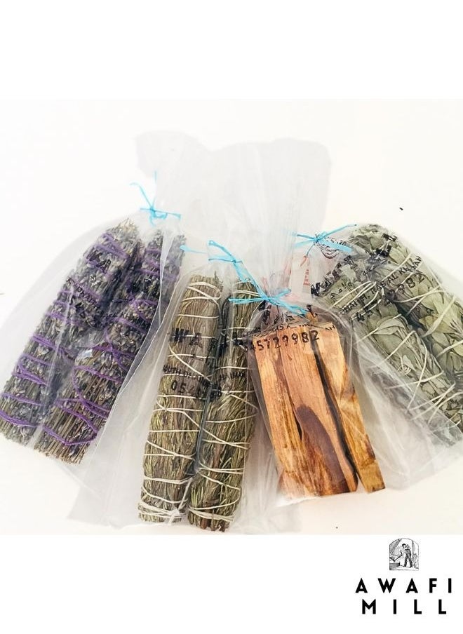 Awafi Mill Premium Rejuvenating Kit | Smudge Set with White Sage Palo Santo Lavender Sage Rosemary | Perfect for Home and Office  - Image 4