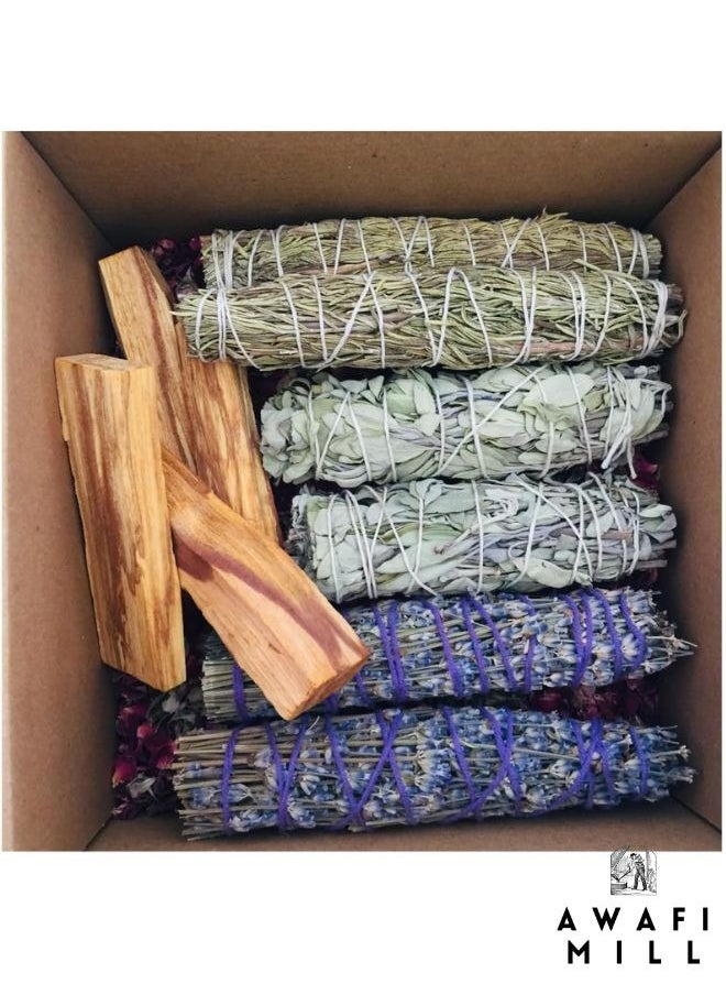 Awafi Mill Premium Rejuvenating Kit | Smudge Set with White Sage Palo Santo Lavender Sage Rosemary | Perfect for Home and Office  - Image 5