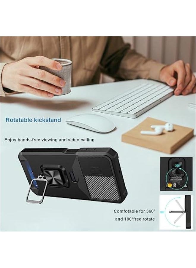 Generic for Samsung A16 case with Card Holder, Samsung Galaxy A16 case with Slide Camera Cover and 360° Rotate Ring Kickstand Heavy Duty Protective Phone Case for Samsung A16 5G Cover-Black  - Image 2