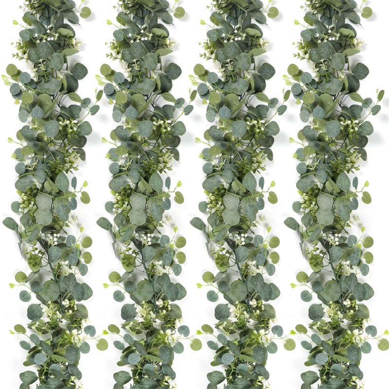 SOMYTING Artificial Eucalyptus Garland 4 Packs 5.9Ft Gypsophila Silver Dollar Eucalyptus Spring Greenery Garland Faux Hanging Plants Artificial Vines for Wedding Mantle Party Home Table Decor (4PCS) - Image 1
