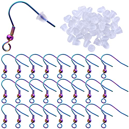 BronaGrand Stainless Steel Earring Hooks, 50pcs Rainbow Color Fish Earrings Hooks Ear Wires Fish Hooks Hypo-allergenic with 50pcs Clear Bullet Earring Backs for DIY Jewelry Earrings Making - Image 1