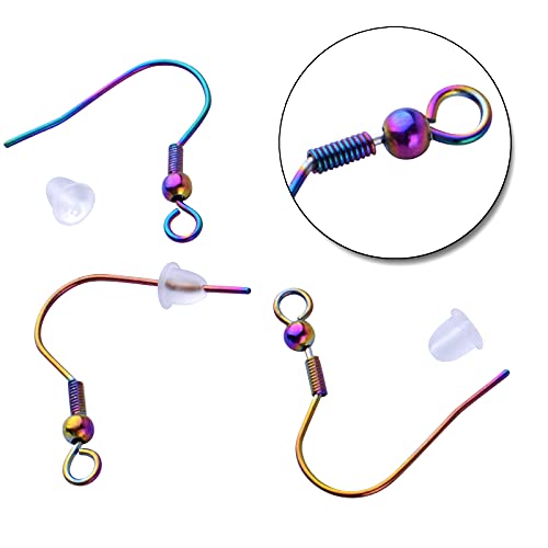 BronaGrand Stainless Steel Earring Hooks, 50pcs Rainbow Color Fish Earrings Hooks Ear Wires Fish Hooks Hypo-allergenic with 50pcs Clear Bullet Earring Backs for DIY Jewelry Earrings Making - Image 4