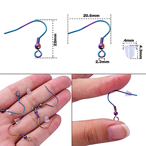 BronaGrand Stainless Steel Earring Hooks, 50pcs Rainbow Color Fish Earrings Hooks Ear Wires Fish Hooks Hypo-allergenic with 50pcs Clear Bullet Earring Backs for DIY Jewelry Earrings Making - Image 3