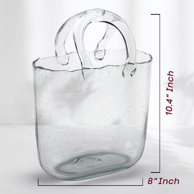 OLEEK Purse vases for Flowers (Handmade) Glass Bag vase -10 Inches- Blue for centerpieces & Fish Bowl - Handbag Unique Flower vase Decorative - Glass Handbag vases for Cute Room Decor - Image 3