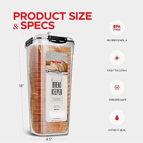 Tafura Bread Container - 5.8 Liter BPA Free Plastic Bread Box - Container/Holder for Homemade Loaves and Baked Goods with Black Airtight Lid - Image 4