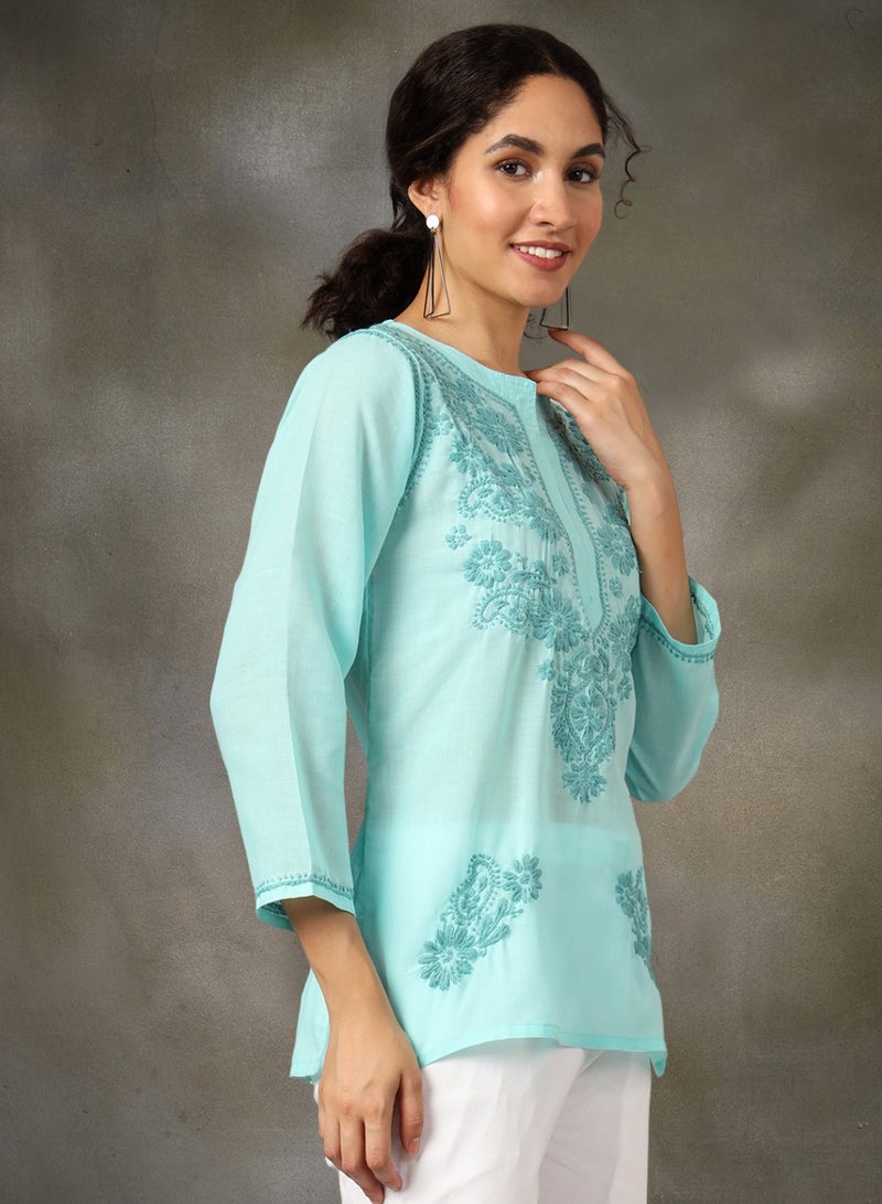 Alaya Hand Embroidered Chikankari Cotton Kurti-AL3405 - Image 1